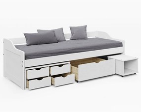 Pat cu spaţiu de depozitare, alb, lemn masiv, 90x200, MAXI NEW