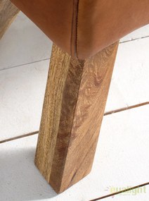 Bancheta cu piele naturala si picioare din lemn de mango Bock Kult