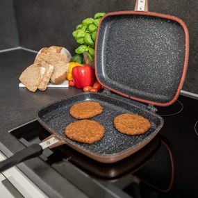 Tigaie grill dubla HERENTHAL HT-CDF32M, 32cm, Marmura, Copper