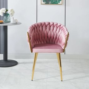 Scaun dining, catifea, cadru metalic, Roz/Auriu