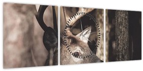 Tablou - Cerb în pădure (cu ceas) (90x30 cm)