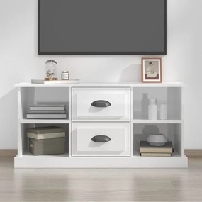 Comoda TV, alb extralucios, 99,5x35,5x48 cm, lemn prelucrat