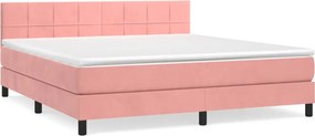 vidaXL Pat box spring cu saltea, roz, 160x200 cm, catifea