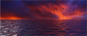 Tablou cu mare și păsări (120x50 cm)