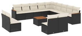 3258892 vidaXL Set mobilier de grădină cu perne, 14 piese, negru, poliratan