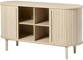 Comodă în culoare naturală cu aspect de lemn de stejar cu ușă glisantă 140x76x45 cm Meta – Unique Furniture