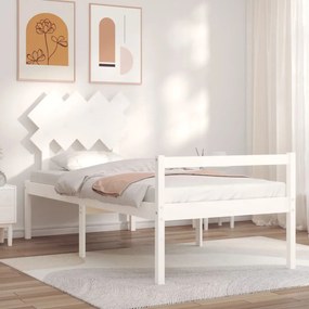 3195532 vidaXL Cadru de pat cu tăblie, alb, 90x200 cm, lemn masiv