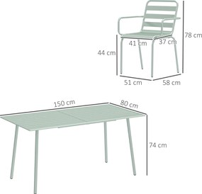 Outsunny Set de grădină - set de luat masa 7 piese cu 1 masă și 6 scaune suprapuse din oțel, verde deschis | Aosom Romania
