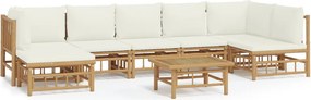 vidaXL Set mobilier de grădină, cu perne alb crem, 8 piese, bambus