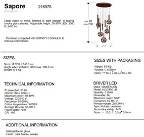 Lustra bronz inchis cu 9 pendule fumurii Sapore