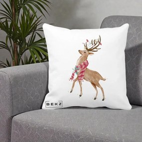 Perna Decorativa Renita cu Fular si Luminite, 40x40 cm, Alba Mata, Husa Detasabila, Perna Inclusa, BEKZ®