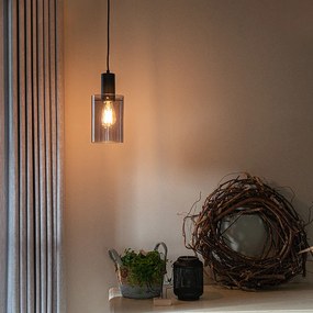 Lampă suspendată vintage neagră cu sticlă fumurie - Vidro