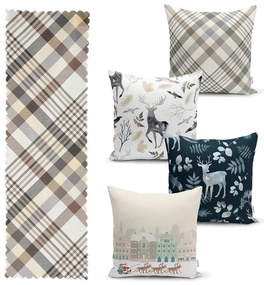 Set 4 fețe de pernă și un napron de masă cu model de Crăciun Minimalist Cushion Covers Holiday Season