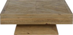 Măsuță de cafea pătrată din lemn de pin reciclat, natur, cu blat în model geometric, 36 x 100 x 100 cm, „Dervin” – Ethnic Collections