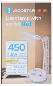 Aigostar - Lampă de birou LED dimabilă cu prize și port USB LED/4,6W/230V albă