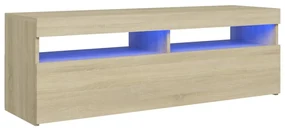 804376 vidaXL Comodă TV cu lumini LED, stejar Sonoma, 120x35x40 cm