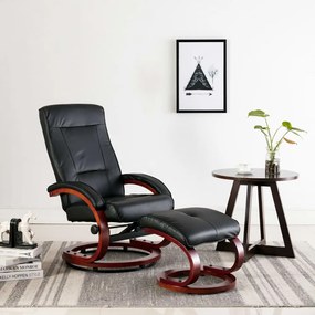 248597 vidaXL Fotoliu rabatabil cu taburet, negru, piele ecologică
