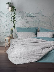 Set lenjerie pat dublu JUNE, bumbac, gri/turcoaz, 160x200 cm, cu cearc