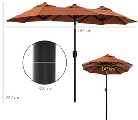 Outsunny Umbrela de soare de gradina basculabila dubla cu deschidere cu manivela, 285x147x227cm, rosu | AOSOM RO
