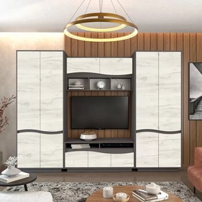 Set de living „Geneva” cu 2 dulapuri GRI STEJAR CRAFT ALB