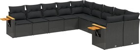 vidaXL Set canapele de grădină cu perne, 10 piese, negru, poliratan