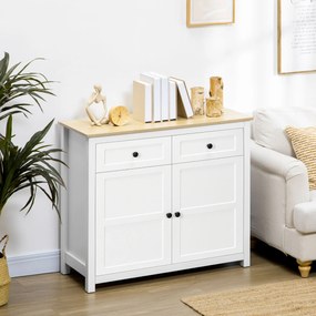 HOMCOM Comodă mobilier de depozitare cu 2 uși și raft reglabil în înălțime 2 sertare 100 x 40 x 85 cm alb și aspect lemn | Aosom Romania