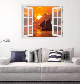 Fereastra cu efect 3D - Sunset boat sailing - 119x93 cm