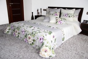 Cuvertură de pat culoarea gri crem cu model trandafiri Lăţime: 170 cm | Lungime: 210 cm