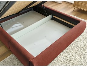 Pat matrimonial portocaliu tapițat cu spațiu de depozitare și somieră 180x200 cm Vernon – Bobochic Paris