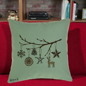 Perna Decorativa Ornamente de Lemn pe Ramura, 40x40 cm, Verde, Husa Detasabila, Perna Inclusa, BEKZ®