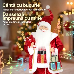 HOMCOM Moș Crăciun Animat cu Muzică și Dans 120 cm, Brațe Reglabile, Decor Crăciun Roșu | Aosom Romania