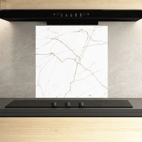 Panou Sticla Bucatarie, 100x100cm, Protectie aragaz, Antistropi, Termorezistent, Abstracte, Marble, White Brown Lines Marble
