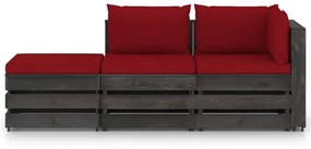 Set mobilier gradina cu perne, 3 piese, gri, lemn tratat wine red and grey, 3