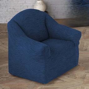 Husa elastica pentru canapea 3 locuri, fara volanas, model Jacquard Albastru in dungi