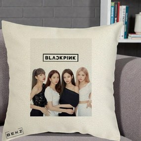 Perna Personalizata K-pop BLACKPINK Foto Grup-Negru, 40x40 cm, Ecru, Husa Detasabila, Perna Inclusa, BEKZ®