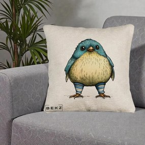 Perna Decorativa Pasare Albastra cu Sosete Albastre, 40x40 cm, Bej Canapea, Husa Detasabila, Perna Inclusa, BEKZ®