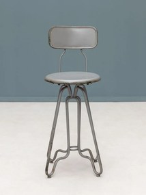 Scaun de bar vintage pentru insulă din fier, gri, cu spătar, finisaj patinat, 88 x 35 x 41 cm, „Valéry”