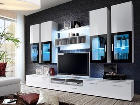 Mobilier living Aston 1 (Alb + Alb lucios) (cu iluminat). 611001