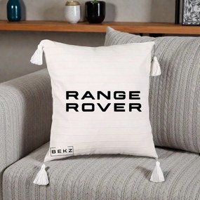 Perna Personalizata cu emblema Range Rover, 40x40 cm, Bej cu Franjuri, Husa Detasabila, Perna Inclusa, BEKZ®