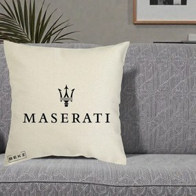 Perna Personalizata cu emblema Maserati, 40x40 cm, Ecru, Husa Detasabila, Perna Inclusa, BEKZ®