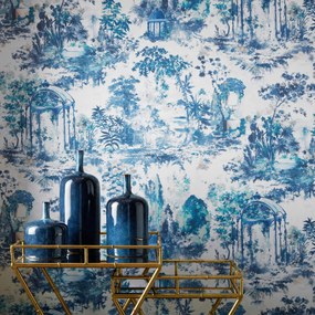 Tapet Pavilion, Lupin Blue Luxury Toile, 1838 Wallcoverings, 7mp / rola