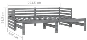 Pat extensibil de zi, 2x(90x200) cm, gri, lemn masiv de pin Gri