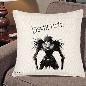 Perna Personalizata Death Note Ryuk Shinigami Alb-Negru, 40x40 cm, Crem Reliefat, Husa Detasabila, Perna Inclusa, BEKZ®
