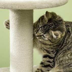 PawHut Arbore pentru pisici zgârduie sisal natural cuib platforme joc bile suspendate pluș scurt înălțime 128 cm bej | Aosom Romania