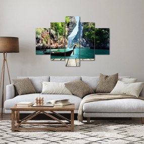 Tablou cu navă lungă pe plajă (150x105 cm)
