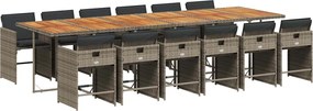 vidaXL Set mobilier de grădină cu perne, 13 piese, gri, poliratan