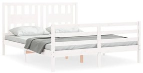 3194582 vidaXL Cadru de pat cu tăblie, alb, 160x200 cm, lemn masiv