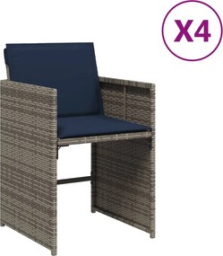 vidaXL Scaune de grădină cu perne, 4 buc., gri, poliratan