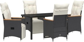 vidaXL Set de masă pentru grădină cu pernă 5 pcs Negru poliratan