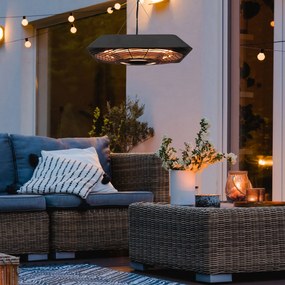 Outsunny Lampa pentru Incalzire in Aer Liber cu Lumina, 3 Niveluri de Putere 800W/1200W/2000W si Telecomanda, 45x45x10cm, Negru
